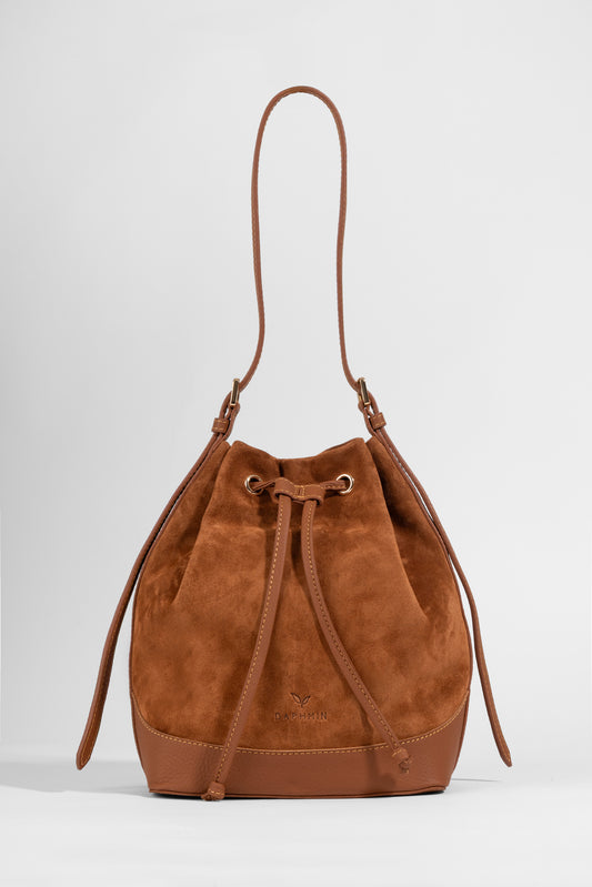 Skulderveske i semsket skinn- Sorella Suede Bucket- Daphmin